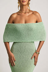 Bouclé Off-Shoulder Maxi Dress in Mint