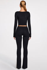 Modal Mid-Rise Flared Trousers in Black