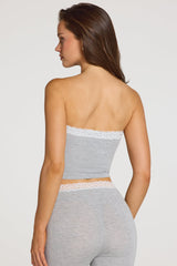 Modal Lace-Trim Bandeau Top in Grey Marl
