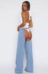 She's Most Wanted Denim Chaps Light Blue