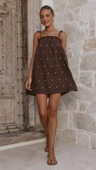 Sloane Mini Dress - Chocolate Polka