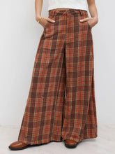 Flannel Check Button Wide Leg Trousers