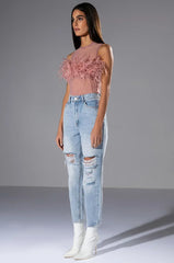 HAPPILY EVER AFTER SLEEVELESS FEATHER TOP