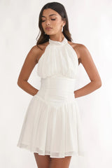 Lunaria High Neck Halterneck Mini Dress White