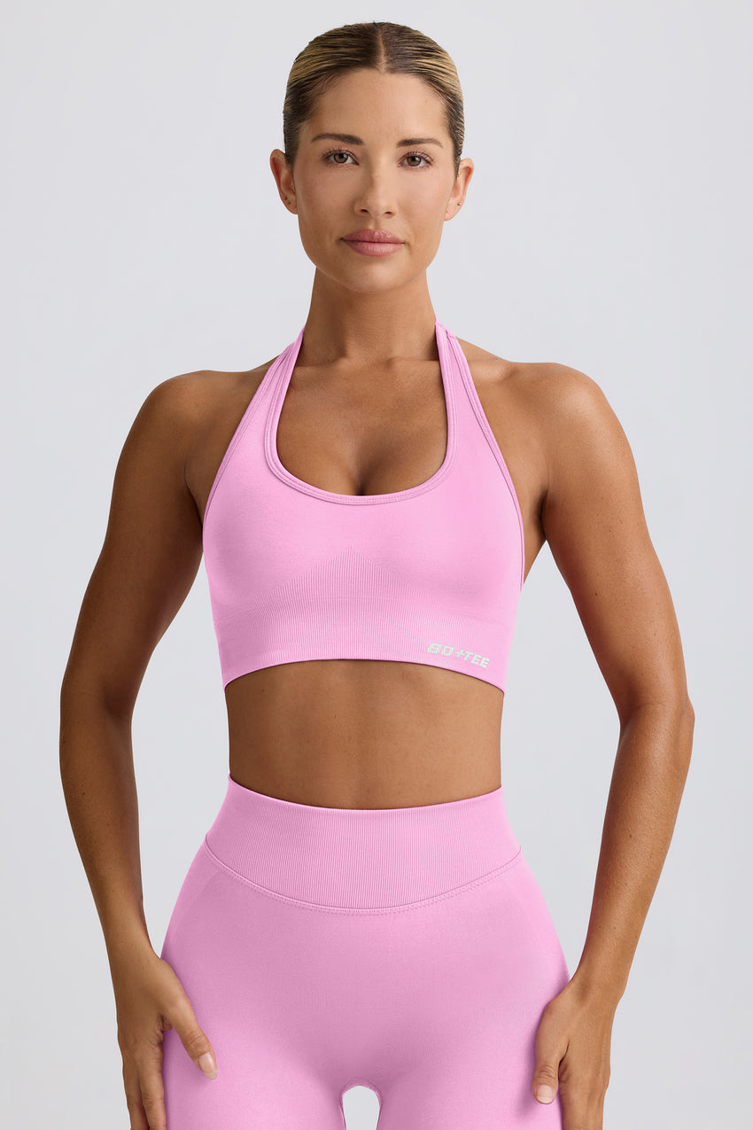 Define Luxe Halterneck Sports Bra in Bubblegum Pink