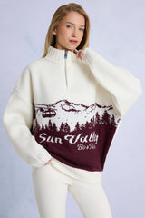 Knit Quarter-Zip Turtleneck Oversized Jumper in Burgundy