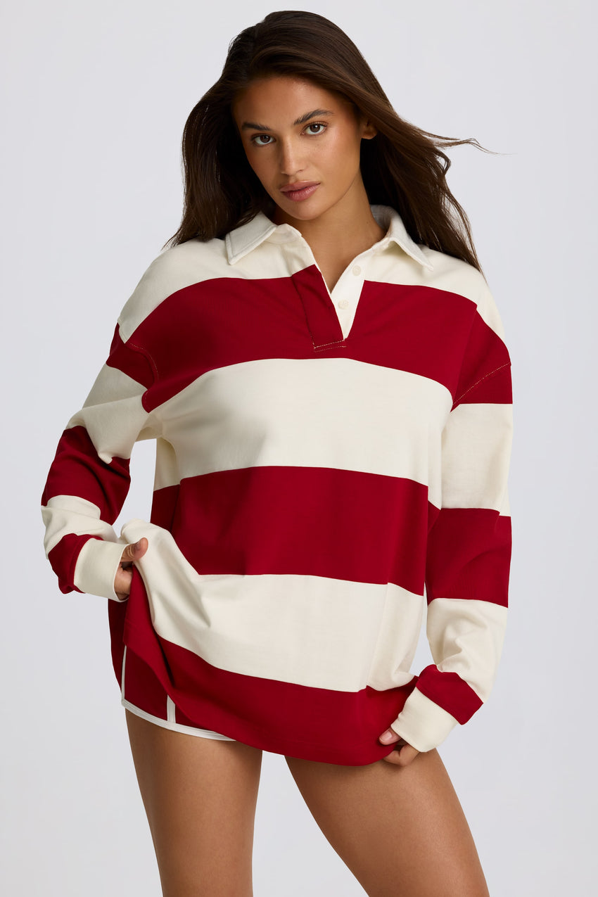 Striped Oversized Long-Sleeve T-Shirt in Dark Red