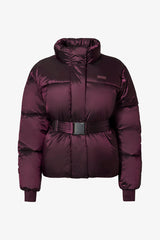 Waterproof Belted Oversized Ski Jacket in Burgundy