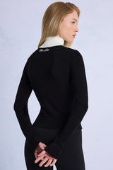 Knit Long-Sleeve Fitted Top in Black