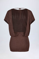 Backless Batwing Mini Dress in Bronze