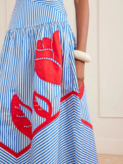 Sky striped embroidered cotton poplin midi dress