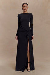 Deanna Long Sleeve Gathered Maxi Dress - Black