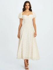Pandora White Bubble Sleeve Backless Maxi Dress