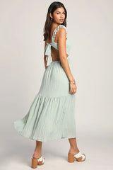 Dreamiest Darling Mint Smocked Tie-Back Tiered Midi Dress