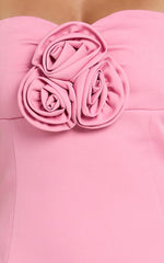 Odelle Mini Dress - Tulip Hem Cut Out 3D Floral Dress in Pink