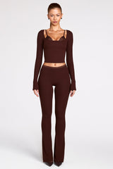 Modal Mid-Rise Flared Trousers in Chocolate Brown