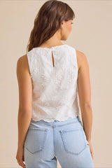 Solid Embroidered Sleeveless Round Neck Crop Top
