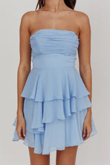 Veda Strapless Ruffle Mini Dress Blue