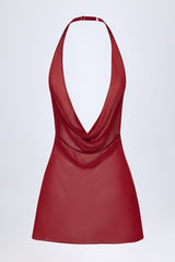 Cowl-Neck Backless Mini Dress in Dark Cherry