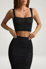 Pointelle-Knit Crop Top in Black